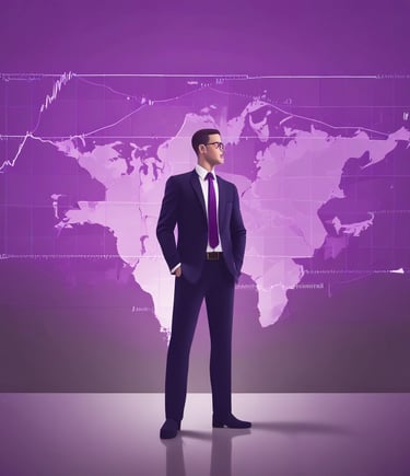 Close-up of hands analyzing digital graphs with purple highlights on a sleek black background.