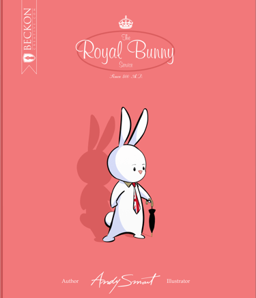 The Royal Bunny Service book cover featuring an illustrated white rabbit character in a tie holding an umbrella.