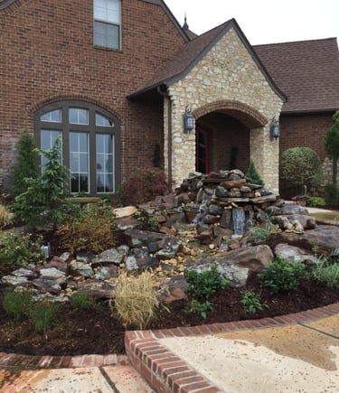 custom waterfall water feature landscape project in Arcadia, OK