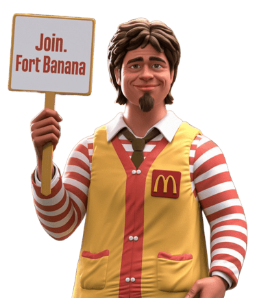 a man in a mcdonalds uniform holding a sign