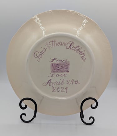 Pamela Sue Perry,Love Lace, bride and groom inscriptions, Chanticleer Ceramics