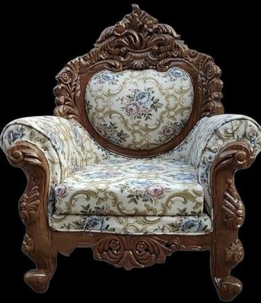 Teak Wood Throne Chair with Handcrafted Royal Design