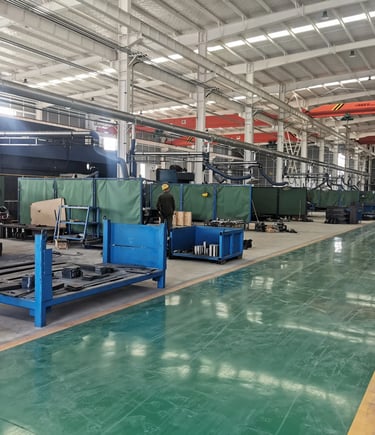 Our Zorylift welding workshop: here, we fabricate components for remote control cranes in specialized bays.