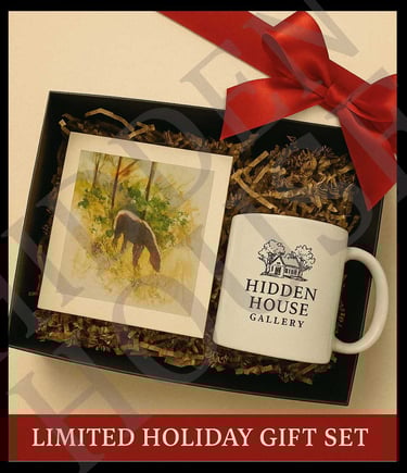 a hand painted print  gift set with a logo coffee mug