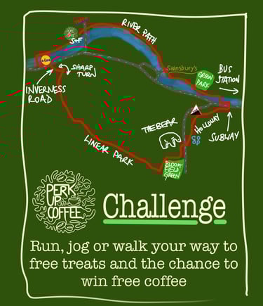 Perk up coffee cart running challenge on the river path in Bath