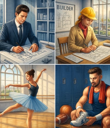 arhitect, constructor, balerina, sportiv