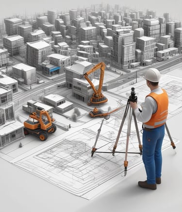 Engineer using BricsCAD software on a laptop outdoors at a construction site.