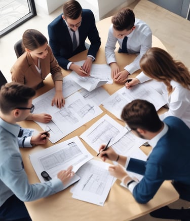 Team meeting discussing legal compliance strategies around a conference table.