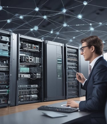 A minimalist logo design glowing softly against a dark, tech-inspired background.