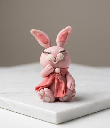 Conejita feliz modelada en fondant por Cocina con Ely, creada artesanalmente para decorar tortas per