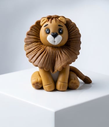 León bebé expresivo modelado 100% a mano en fondant por Cocina con Ely, elaborado con técnicas de m