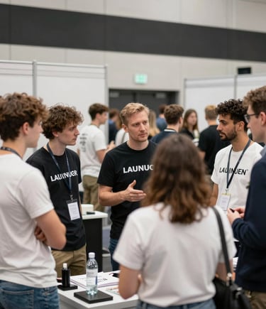 Behind-the-scenes shot of the adda triangle team coordinating event details with smiles and energy.