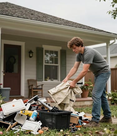 A friendly Junk Kings team member helping a customer load junk into a truck on a sunny day.