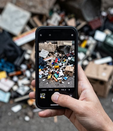 A clean, organized driveway with a Junk Kings dumpster rental ready for use.