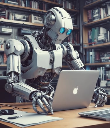 Large blue letters 'AI' stand prominently on a surface covered with a pattern of hexagonal shapes. Dark swirling lines intersect around the letters, creating a sense of motion and complexity. The background has a metallic sheen with a futuristic, digital style.