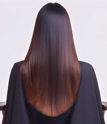 a woman received a fresh U haircut in a black dress