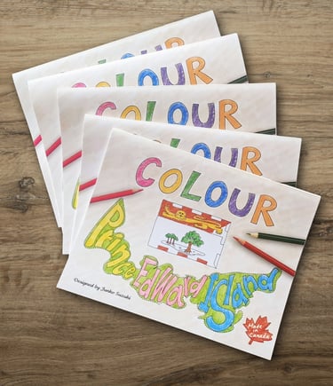 Front covers of Colour PEI colouring books