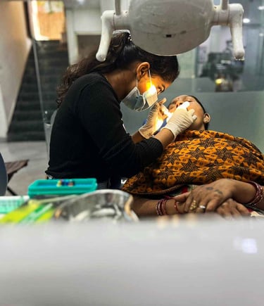 a woman is shown in a dentist's office