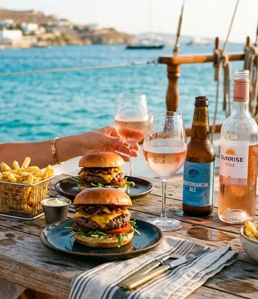 Burgers with fries and cold drinks served onboard a private boat in Croatia