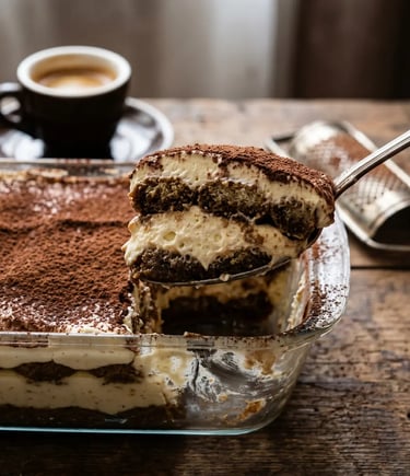 Classic homemade tiramisu with mascarpone layers and espresso served in Lecce cooking class