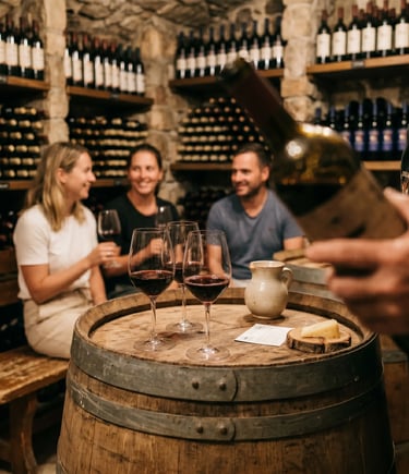 Private Plavac Mali wine tasting in stone cellar at Pelješac winery on food and wine tour Split