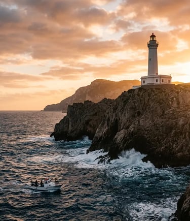 Punta Carena lighthouse on Capri cliffs at sunset during Positano boat tour