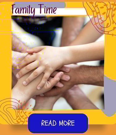 Family yoga time. Many hands piled over each other in a hand-stack.