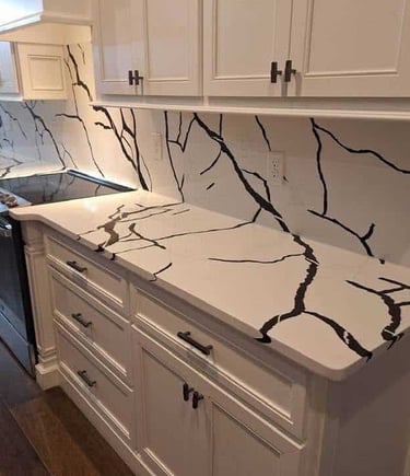 black tree quartz countertops custom backsplash