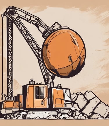 a craned truck with a large orange ball in the background