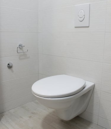 Toilette suspendue avec chasse encastrée installée dans une salle d’eau moderne