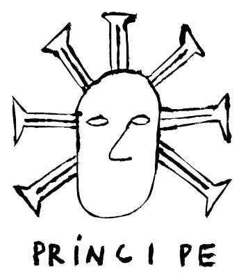Hand-drawn line art of a face with radiating spikes and the text Principe below it.