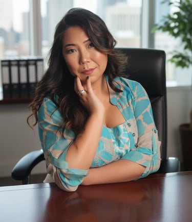 a woman sitting at a desk with a laptop
