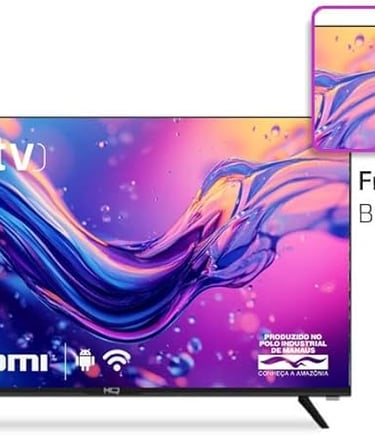 A frameless HD Smart TV with ultra-slim bezels and built-in Wi-Fi and HDMI features.