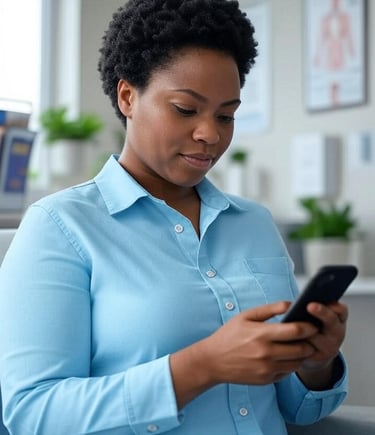 Woman using her phone to give doctor health notes