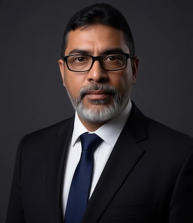 Professional headshot of a businessman with glasses and a grey beard wearing a dark suit and tie.