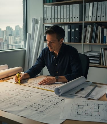 Architect reviewing as-built permit drawings for Vancouver renovation approval