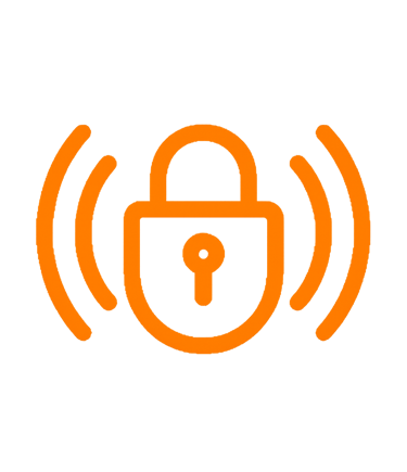 Ícono de seguridad digital con candado sobre ondas de radio