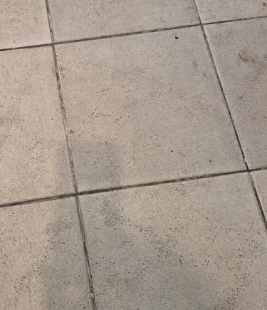 Top-down view of grey kitchen tiles