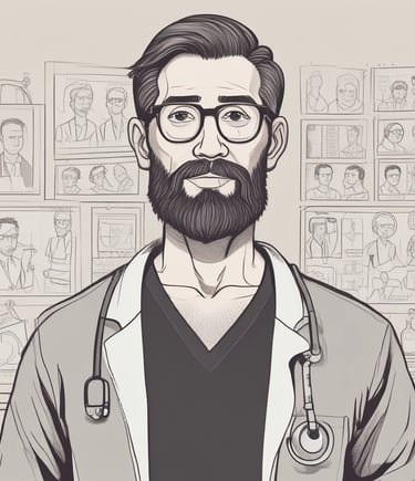 a man with a beard and a doctor's coat