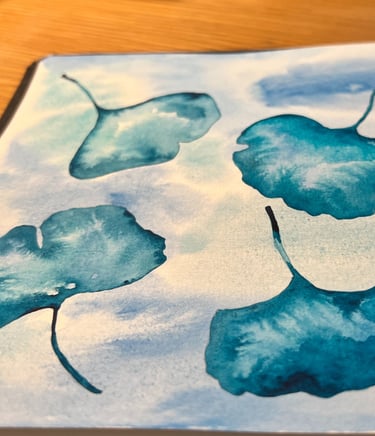 one of my many watercolour illustrations - ginkgo leaves - in a botanical style