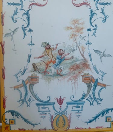 Peinture inspirée du style et genre pictural des Singeries du 18ème siècle.