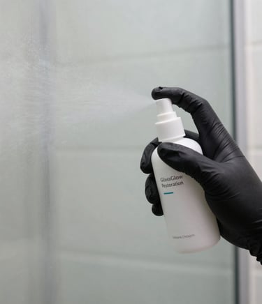 Mobile technician applying nano coating to a shower screen in a modern Perth bathroom, showcasing the transformation process.