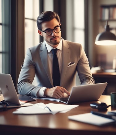 A person is sitting on the floor surrounded by tax forms and documents, holding a piece of paper in one hand. There is a smartphone with a calculator app open, and a pen placed on one of the documents.