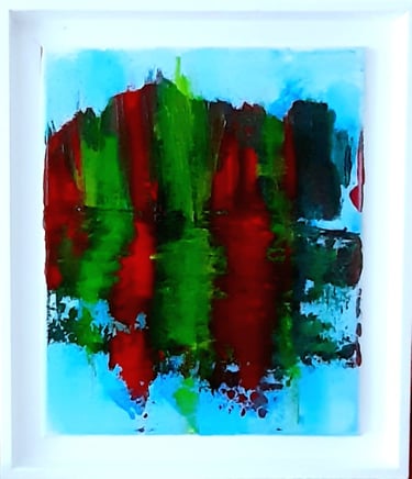 abstraction gestuelle, 25×30 cm, lumière et mouvements subtils sur une surface d’eau calme.