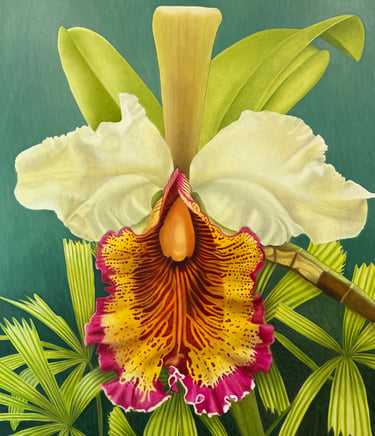 Christine Knize, Cattleya Dowiana, 60"x72", Oil on Canvas, Large Scale Painting