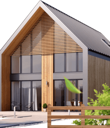 a small house with a wooden fence and a fence
