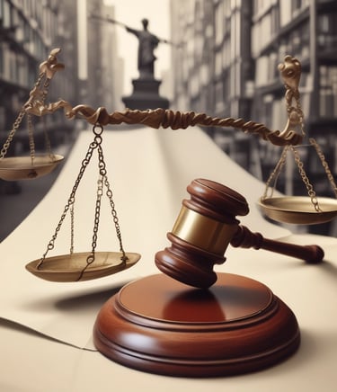A close-up of a vintage law book with a gavel resting on top, set against a dark wooden background.