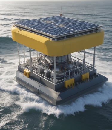 Close-up of a solar panel glistening under the bright sun with ocean waves in the background.