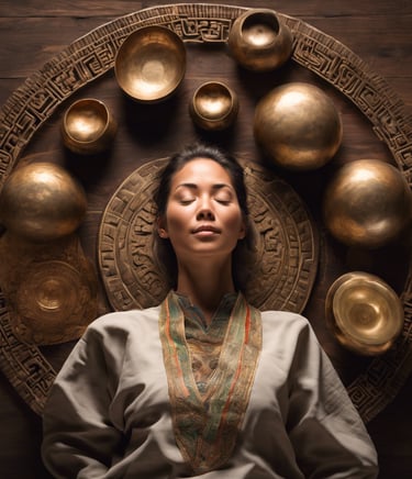 a woman with a large golden bowl of food