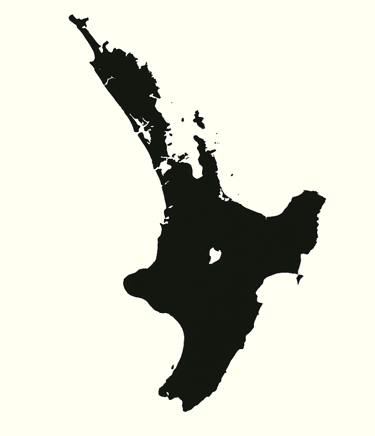 Map of North Island of Aotearoa, New Zealand